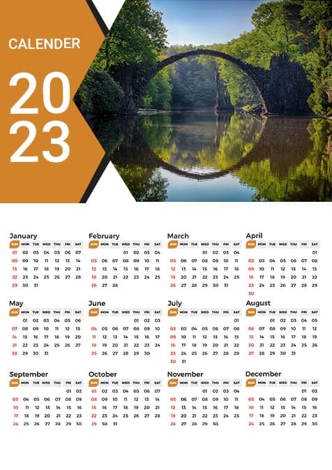 White And Brownish Orange Modern 2023 Calendar