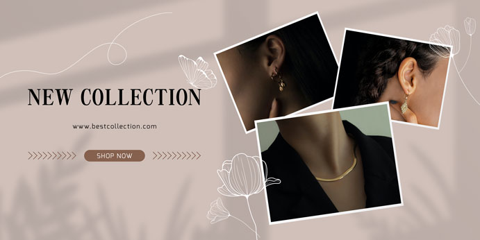 Soft Amber Minimal Floral Jewelry Social Media Banner
