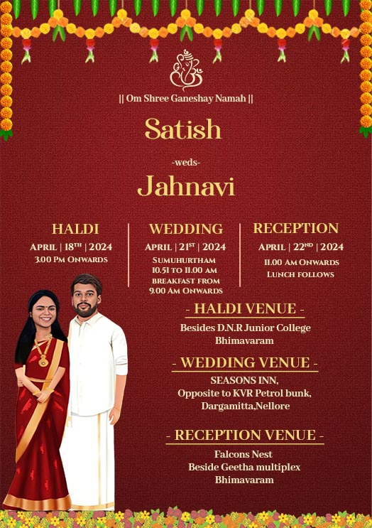 New Caricature South Indian Wedding Invitation Card