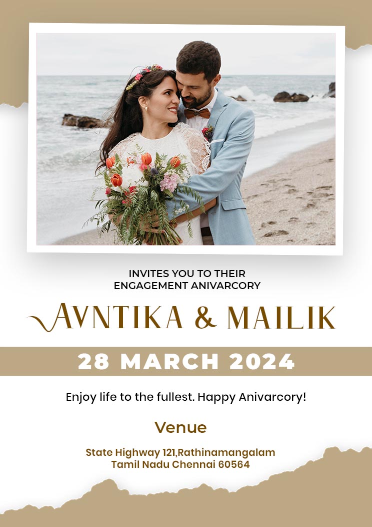 White Khaki Paper Stylish Engagement Anniversary Invitation A4