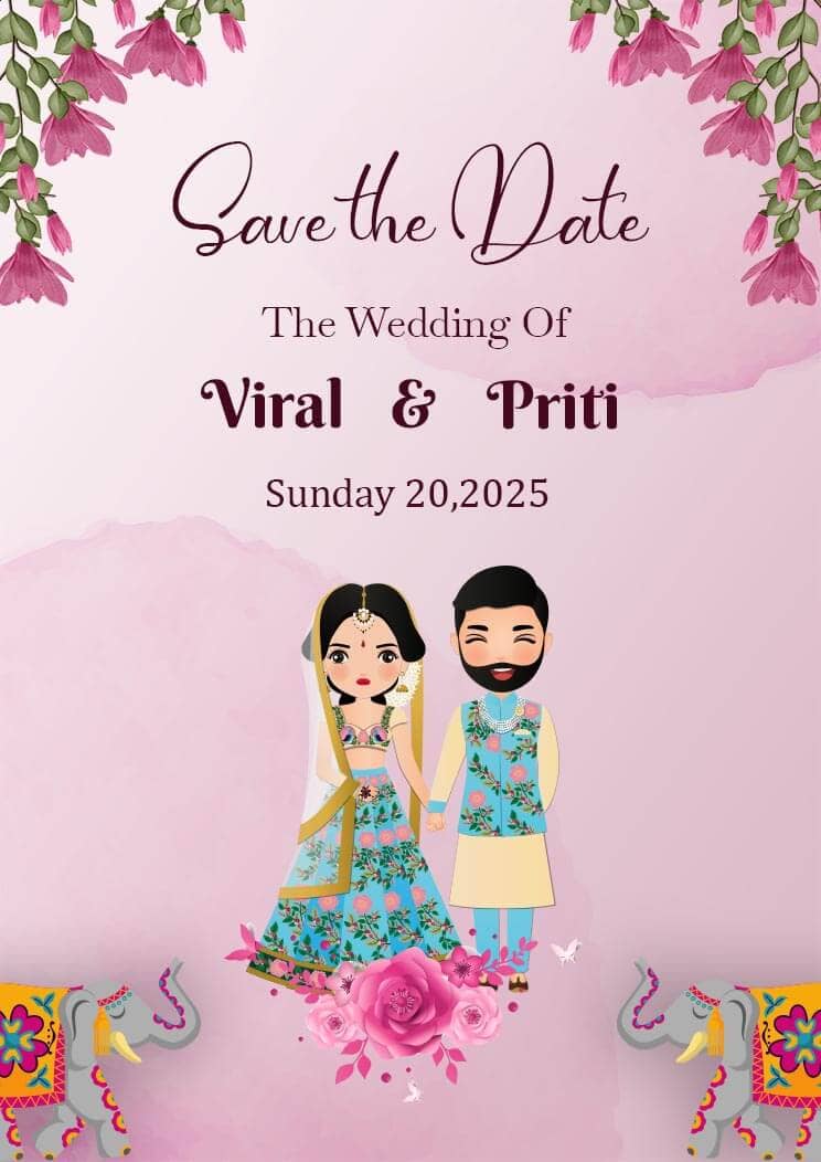 Caricature Wedding Save the Date Invitation Card