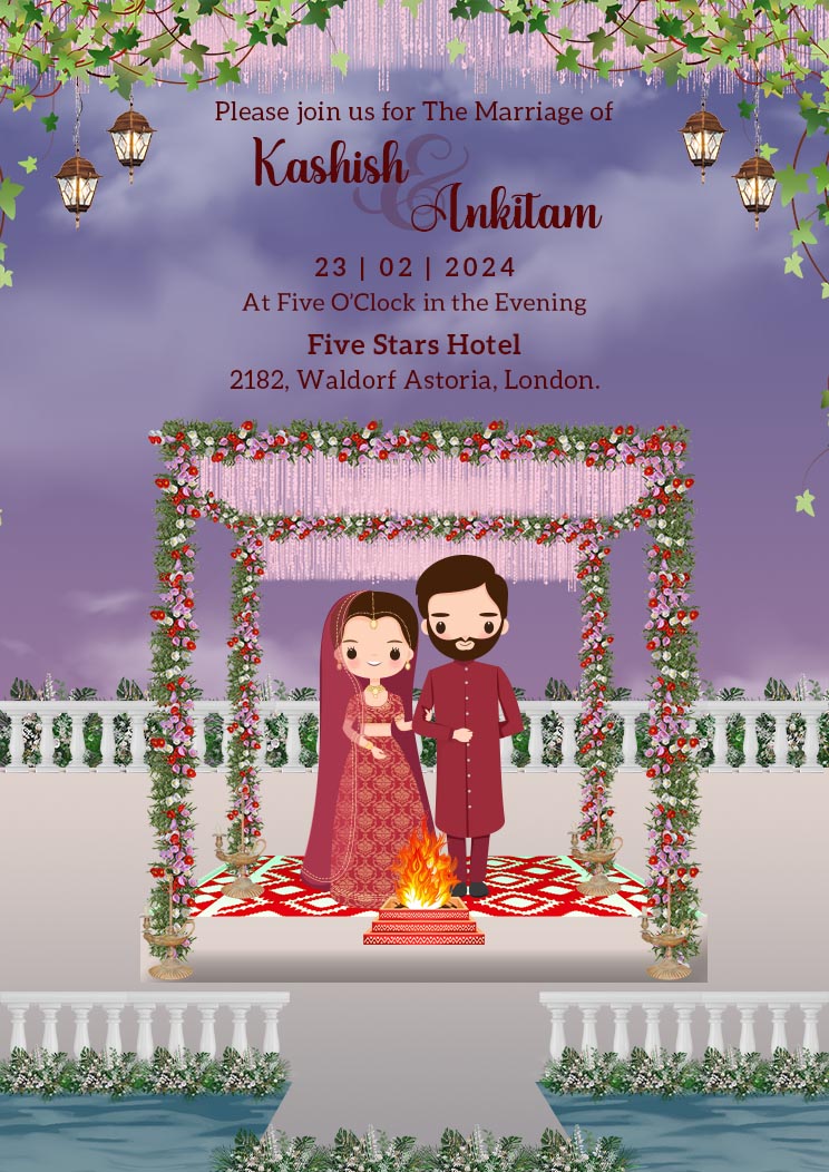Indian Traditional Caricature Wedding Invitation