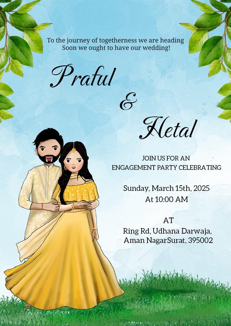 Caricature Indian Engagement Invitation Template