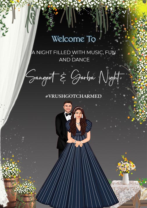 Caricature Sangeet Ceremony Welcome Board