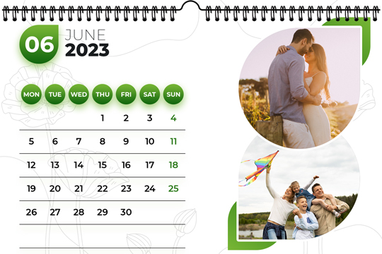 Floral Design Landscape Desk Calendar June 2023