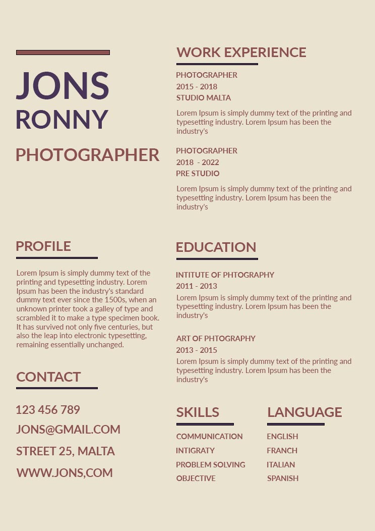 Free Resume Or Cv Template