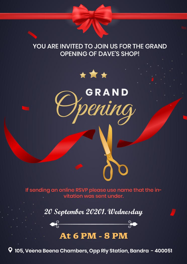 Grand Opening Ceremony Invitation Card