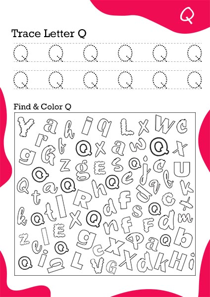 White & Pink Red Background Trace Letter Q A4 Page