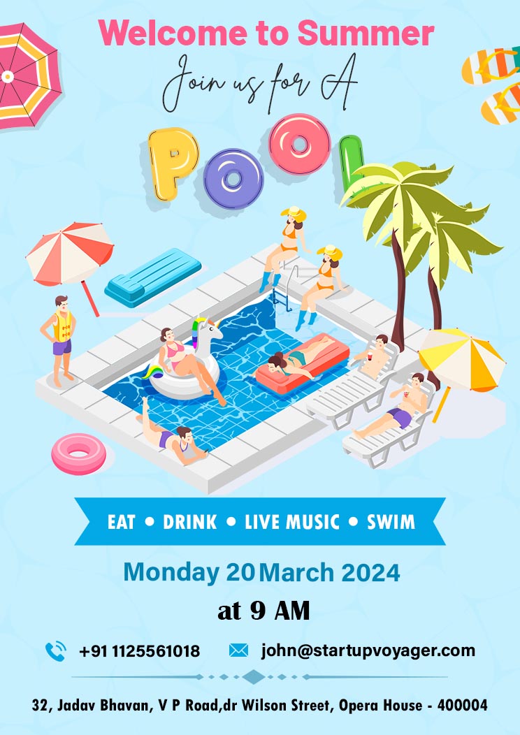 Summer Pool Party Invitation Card Template