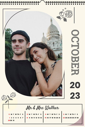 Stylish Rum Swizzle Background With Minimal Floral Design October 2023 Desk Portrait Calendar