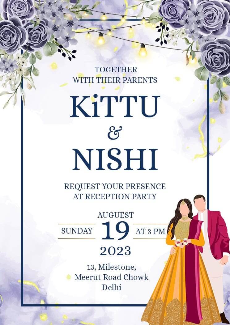 Modern Indian Wedding Reception Invitation Card