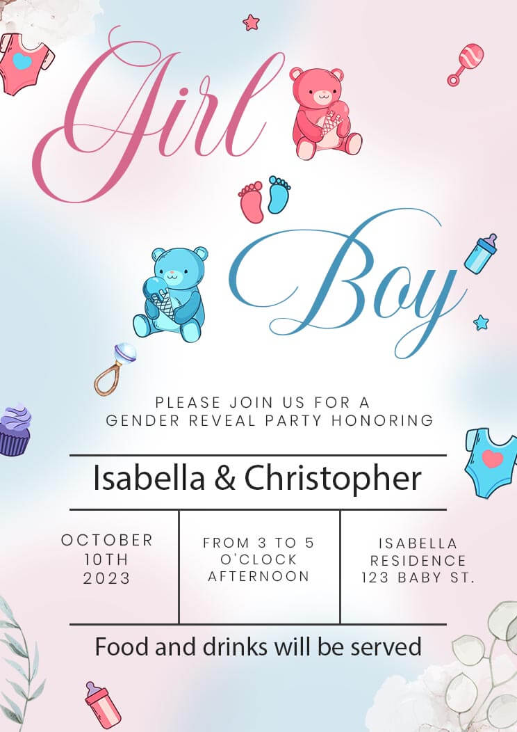 Gender Reveal Party Invitation Card