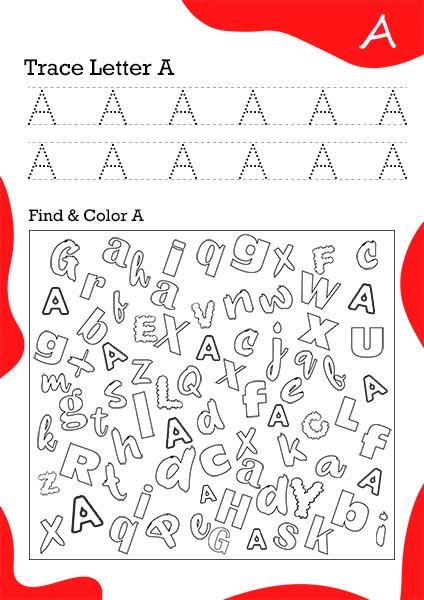 White & Bright Red Background Trace Letter A A4 Page