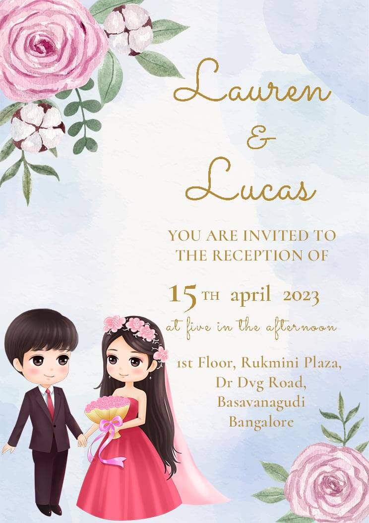 Caricature Wedding Reception Invitation Card