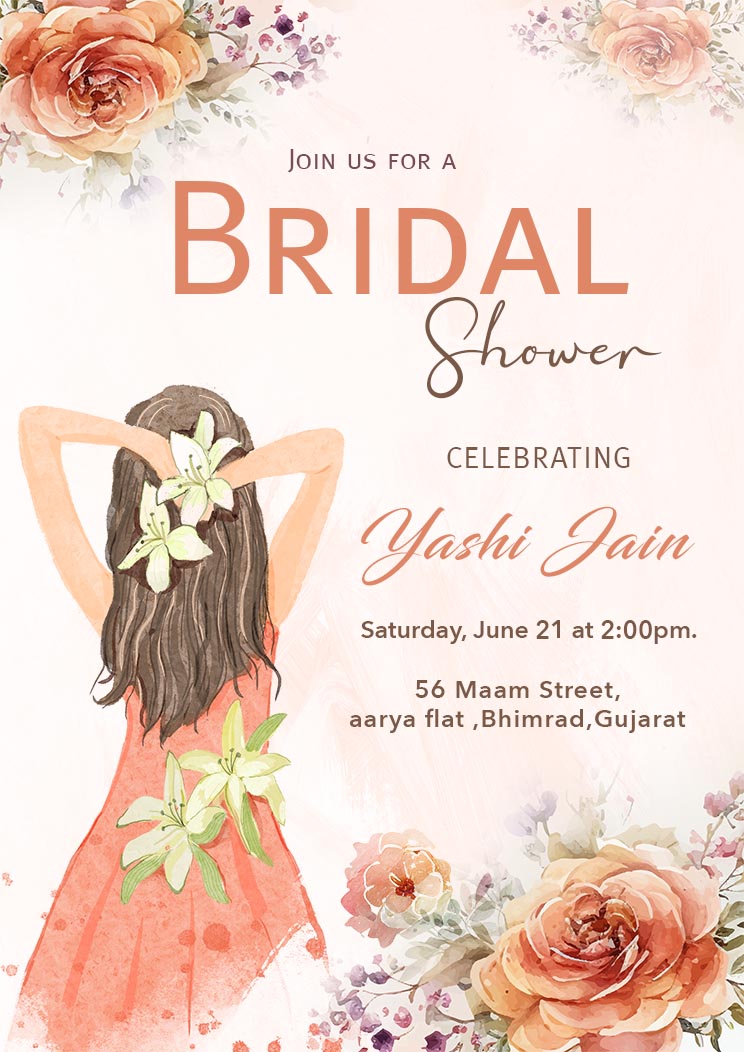 Bride to Be elegant Typography Digital A4 Bridal Shower Invitation Template Modern Abstract watercolor Orange pastel color Background