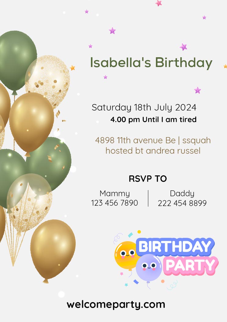 Birthday Party A4 Invitation Card Templates