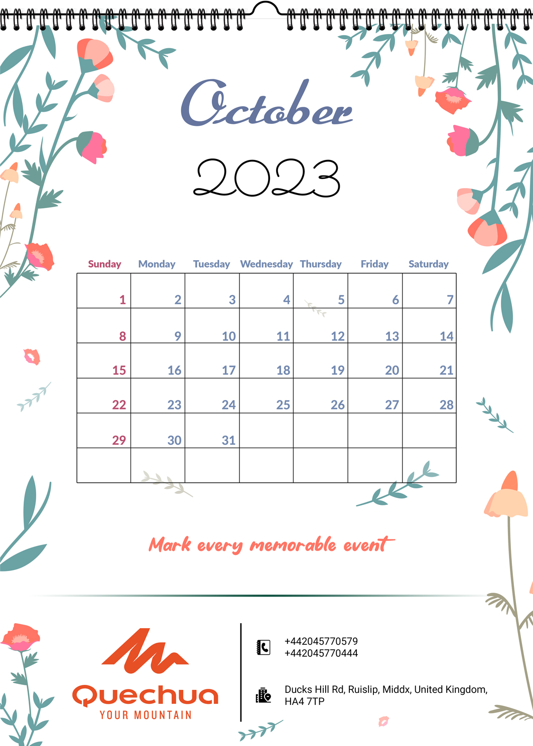 Ceramic White Minimal Branding October 2023 Desk Portrait Calendar