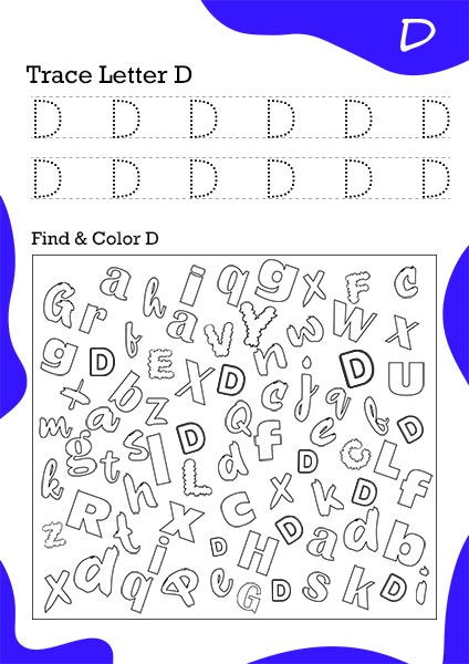White & Royal Blue Background Trace Letter D A4 Page