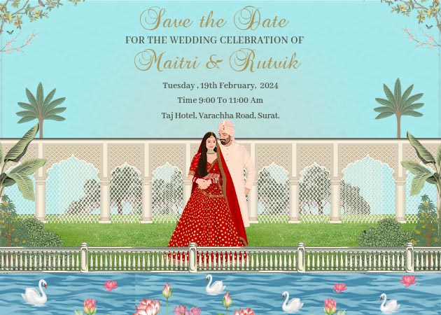Free Indian Wedding Landscape Caricature Invitation