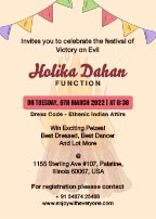 Free Holika Dahan Function Invitation Card