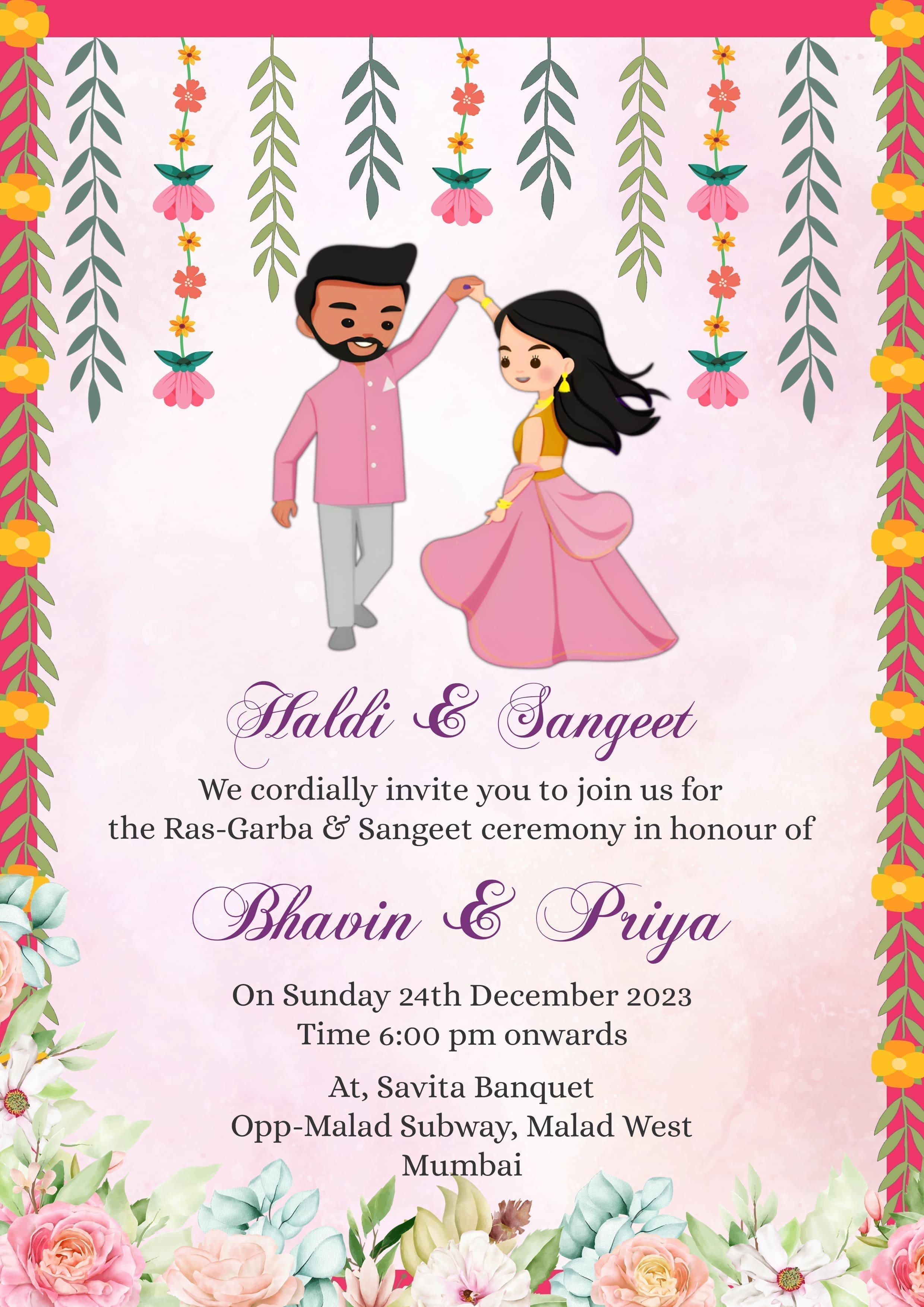 Caricature Haldi And Sangeet Invitation Card