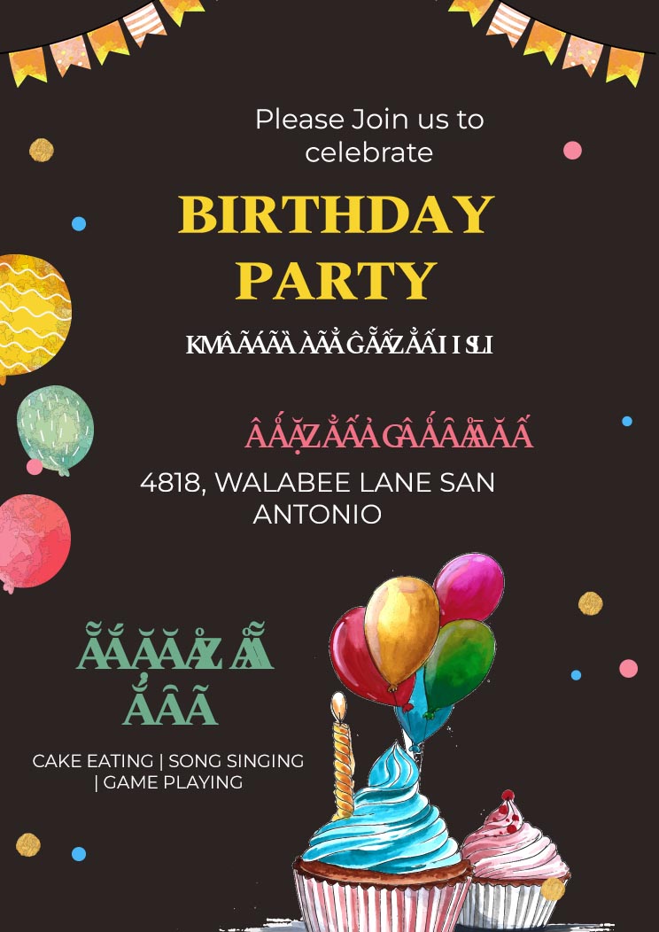 Birthday Party A4 Invitation Card