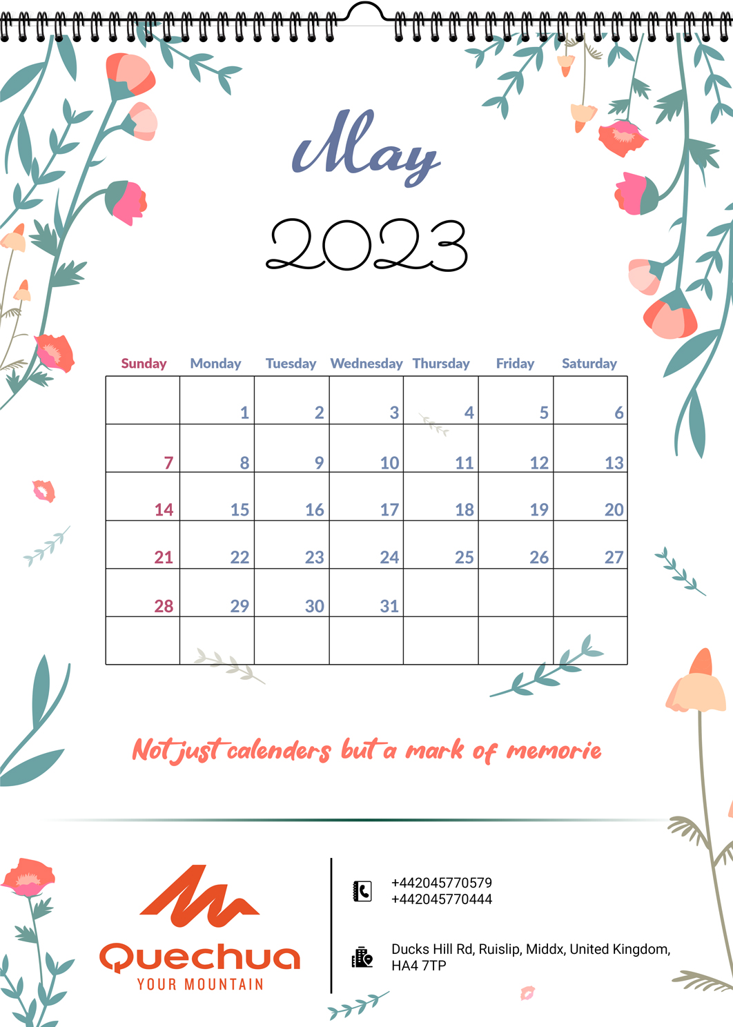 Ceramic White Minimal Branding May 2023 Desk Portrait Calendar