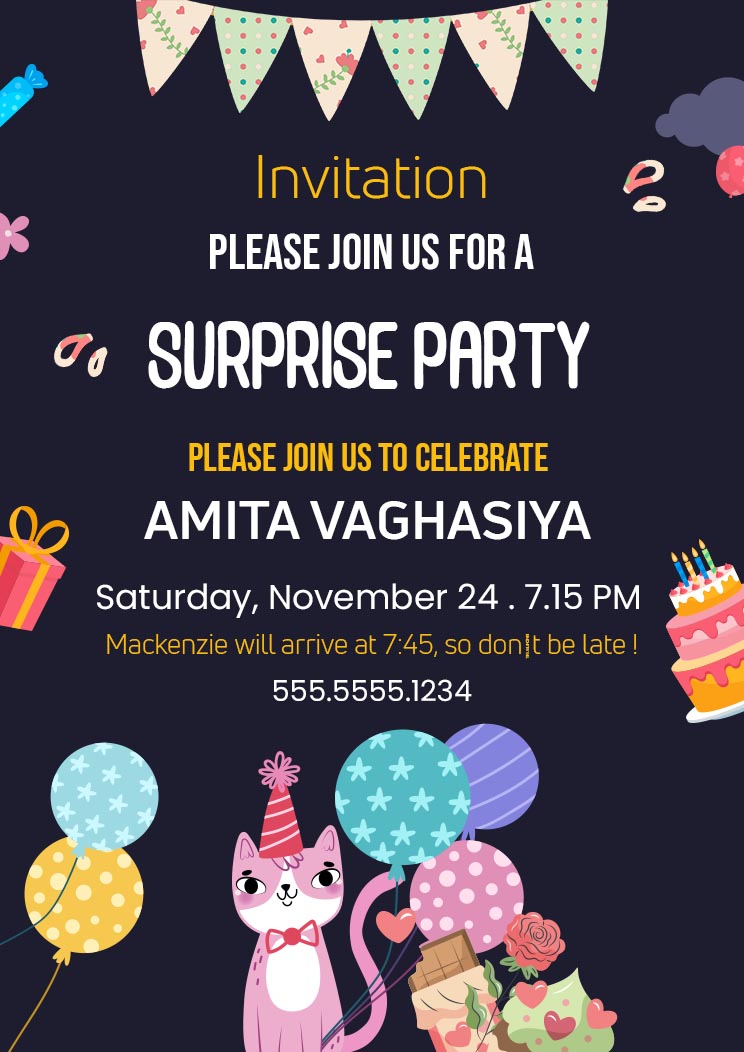 Birthday Surprise Party A4 Invitation