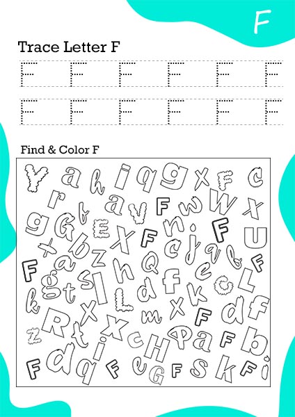 White & Cyan Background Trace Letter F A4 Page