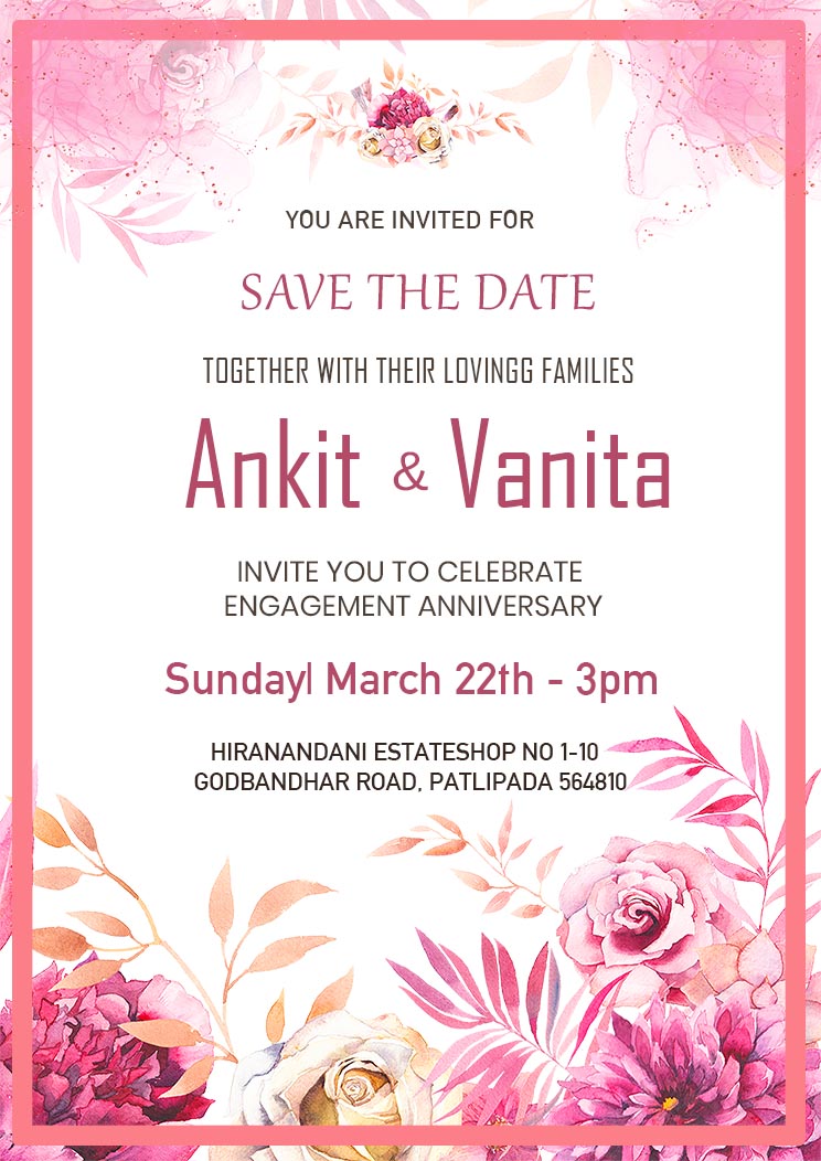 Pink Golden Sparkler Watercolor Floral Engagement Anniversary Invitation