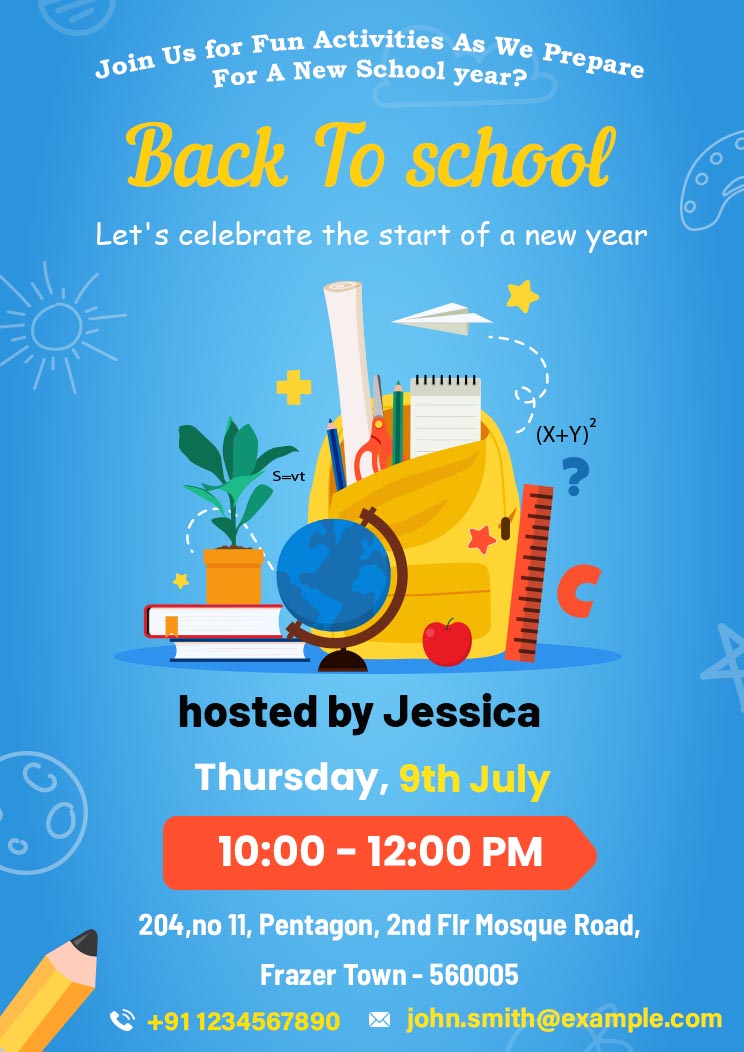 Back to School A4 Invitation Card Template