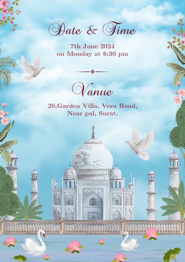 Taj Mahal Themed Wedding Invitation Template