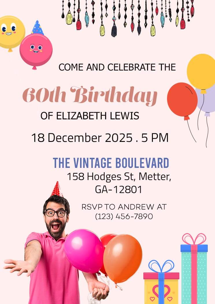 Man Birthday Party Invitation Card