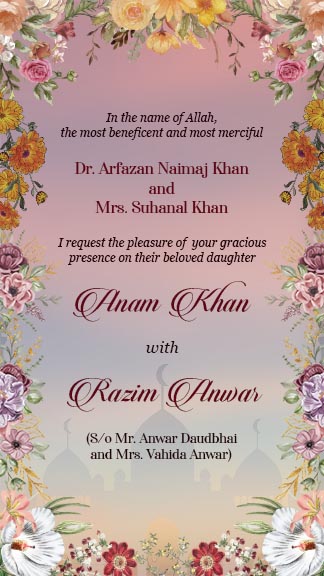 Caricature Muslim Nikah Ceremony Invitation Card