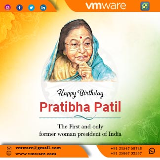 Blue and White Classic Portrait: Birthday Celebration of Prathibha Patil - Poster Template