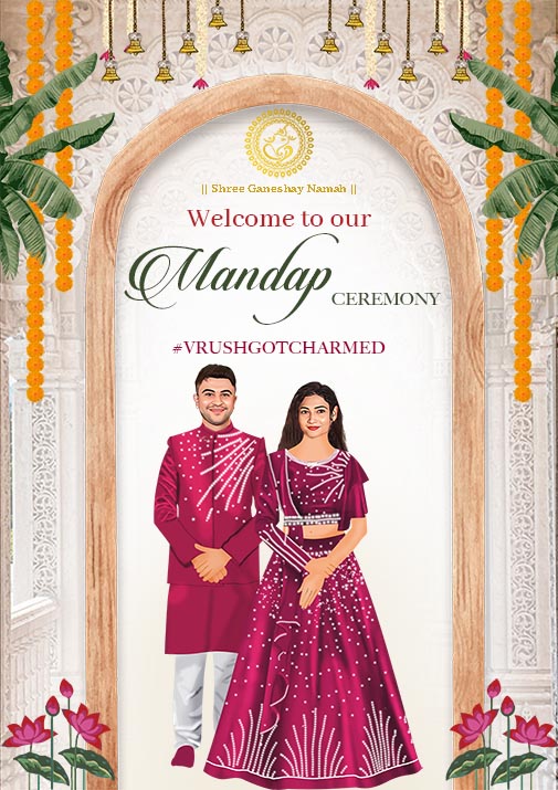 Caricature Mandap Ceremony Welcome Board