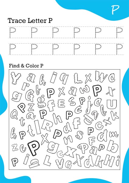 White & Bright Sky Blue Background Trace Letter P A4 Page