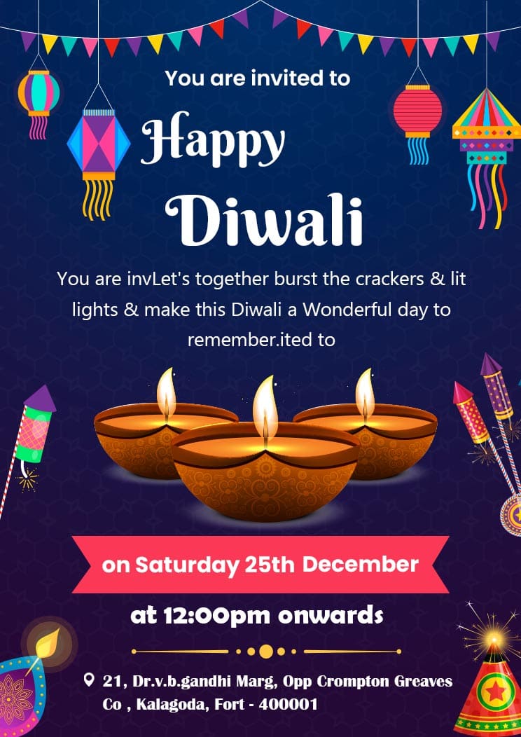 Happy Diwali Party A4 Invitation Card