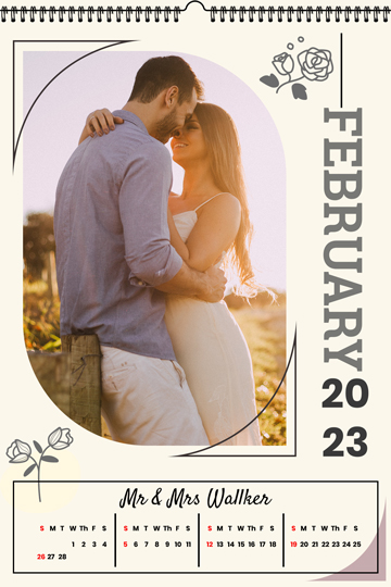 Stylish Rum Swizzle Background With Minimal Floral Design February 2023 Desk Portrait Calendar