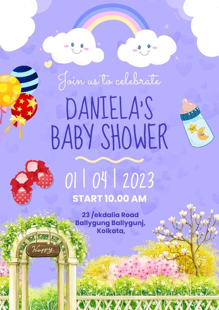 Purple Color Baby Shower Invitation