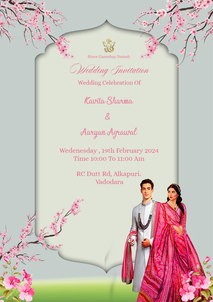 Colourful Caricature Wedding Invitation Card Template