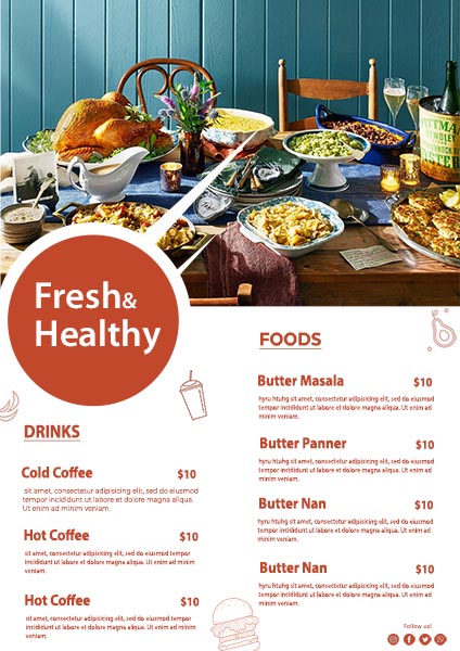 Fresh And Healthy Food Restaurant Menu Card