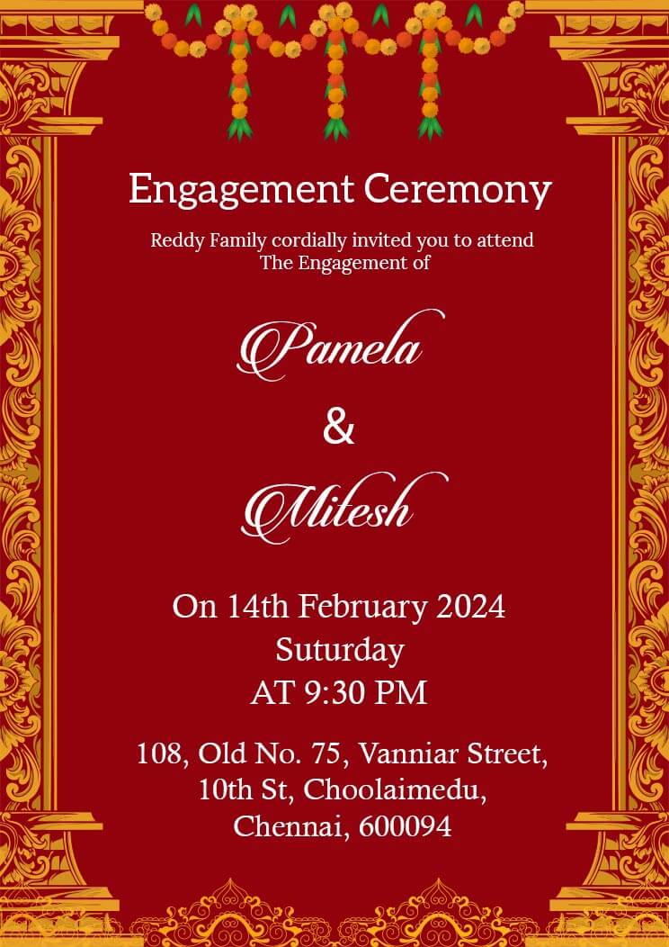 South Indian Engagement Invitation Card