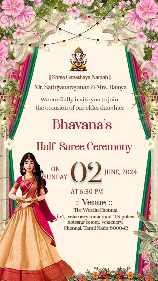 Half saree Ceremony Invitation Card