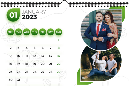 Floral Design Landscape Desk Calendar January 2023