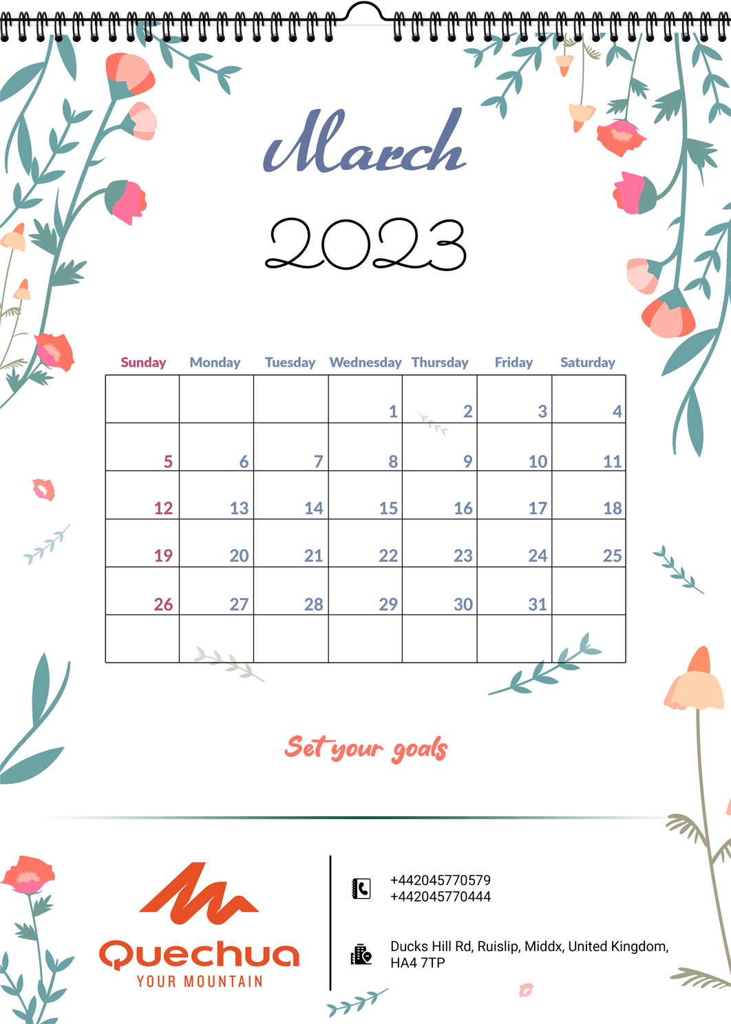 Ceramic White Minimal Branding March 2023 Desk Portrait Calendar