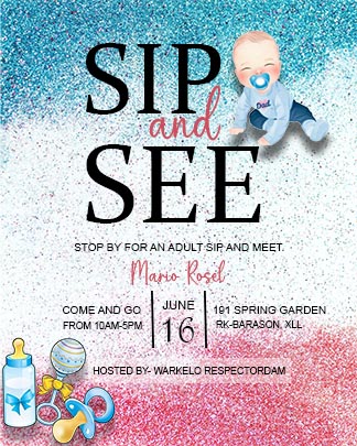 Simple Sip and See Invitation Portrait Template