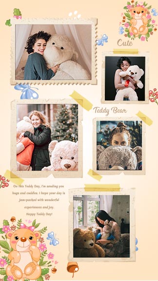 Dairy Cream and White Stylish Teddy Day Instagram Photo College Story Post Maker Template