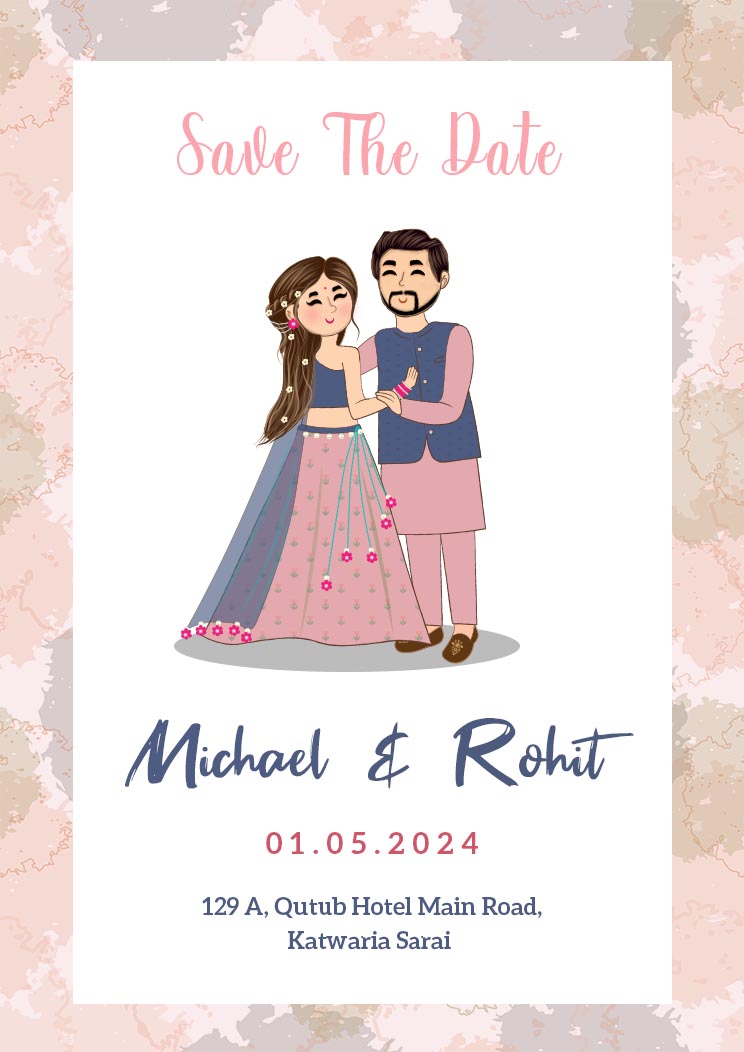Download Caricature Wedding Save the Date Invitation Card