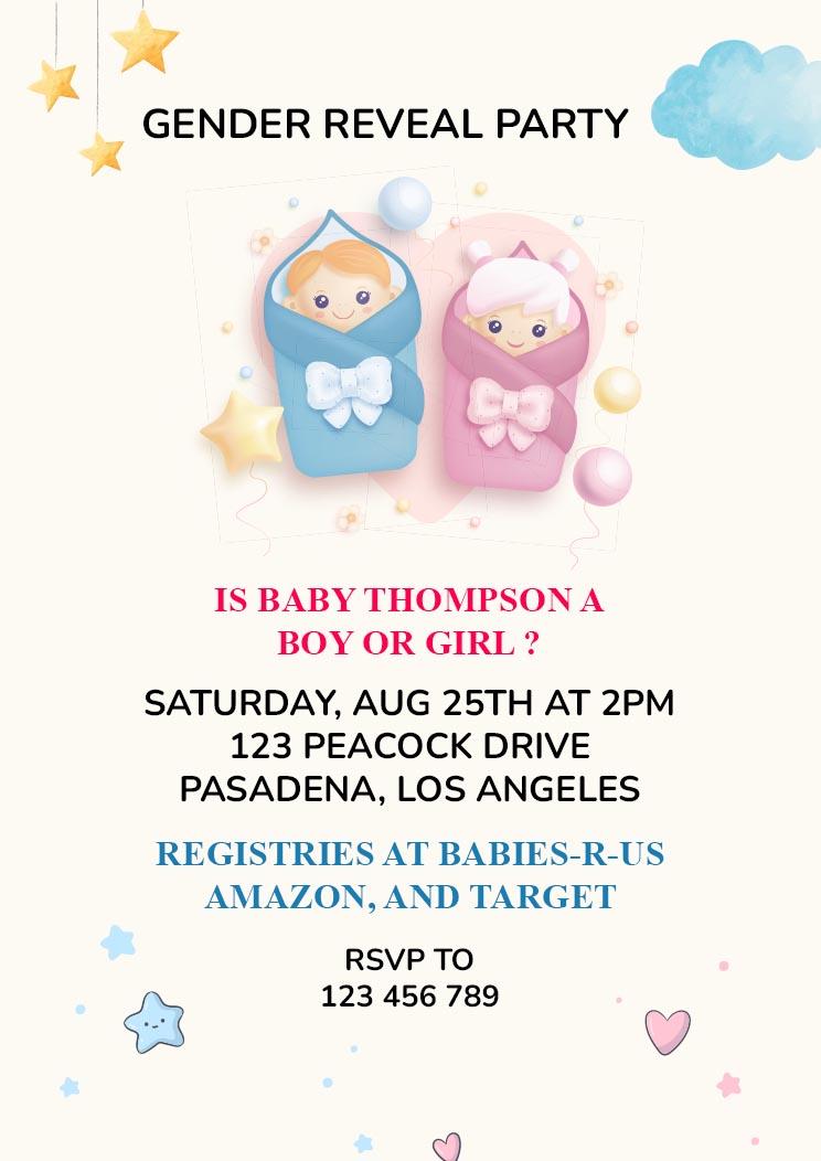 Gender Reveal Party A4 Invitation Card